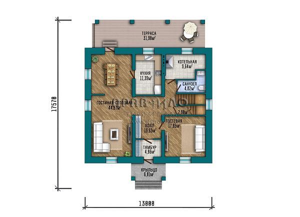 Проект двухэтажного дома с классической отделкой фасада облицовочным кирпичом и ставнями на окнах S2-241 (354-241-2)