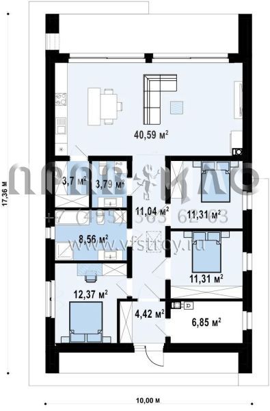 Проект одноэтажного барнхауса со вторым светом в гостиной S3-114 (Z600 27)