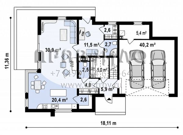 Проект двухэтажного дома в стиле хай-тек с балконами и гаражом на два автомобиля S3-241-1 (zx39 gp2)