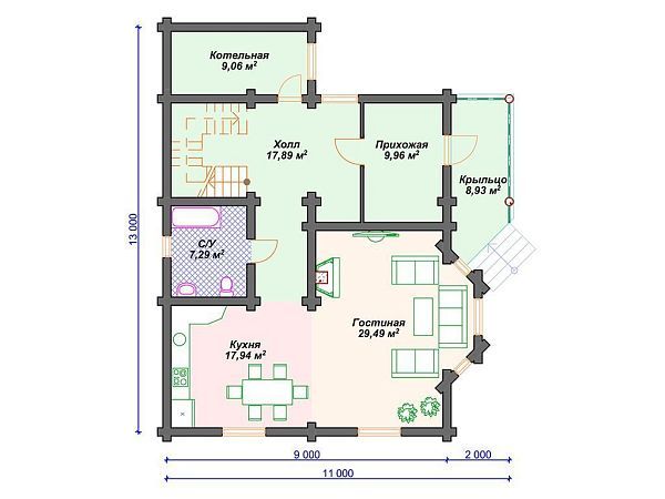 Проект деревянного дома из бревна 9 на 13 с эркером S4-179 (ДО-166)