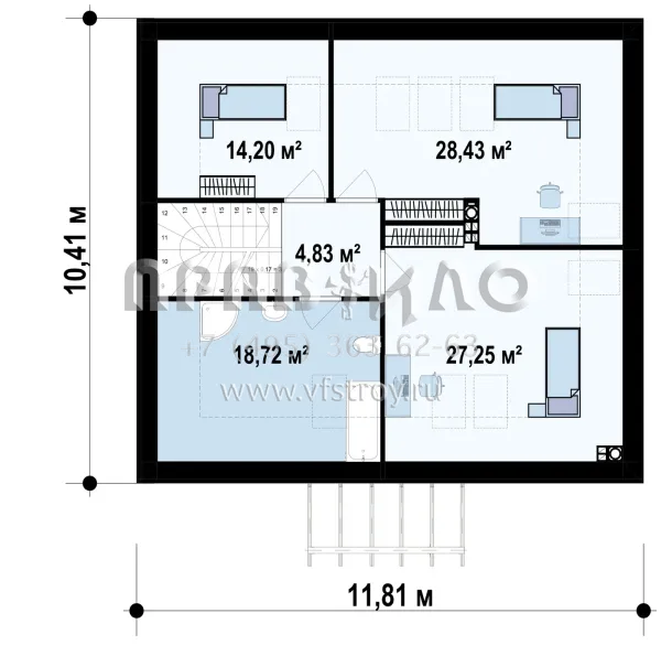 Проект квадратного комфортабельного двухэтажного дома S3-184 (Z121)