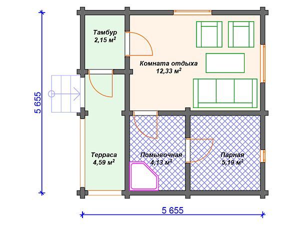 Проект деревянной бани SB4-28 (Б-046)