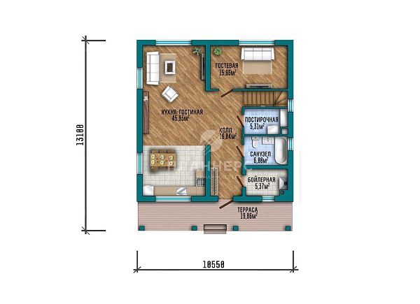Проект с мансардой, террасой и фасадом из светлой штукатурки S2-225 (510-206-1М)