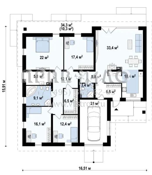 Проект загородного дома с встроенным гаражом  S3-185 (Z268)
