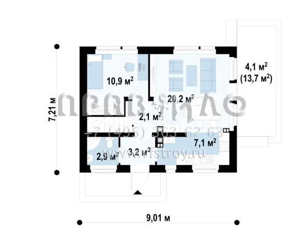 Проект частного компактного дома с двускатной крышей  S3-95 (Z211)