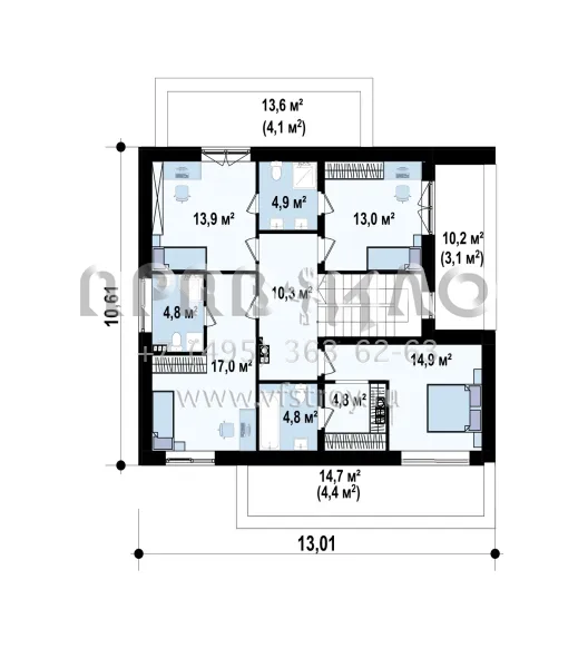 Проект современного двухэтажного коттеджа для большой семьи s3-188-4 (Zx4 A)