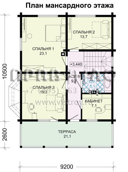Проект экономичного деревянного дома с террасами S7-176 (1-42b)