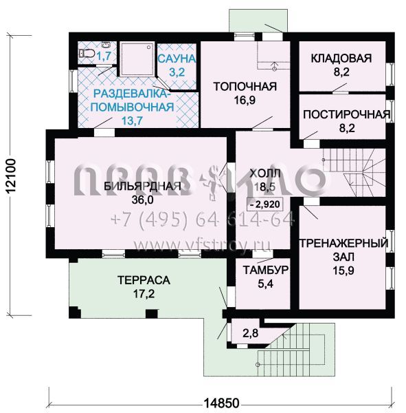 "Традиция" Бревенчатый особняк с монолитным цоколем S7-399 (1-28)