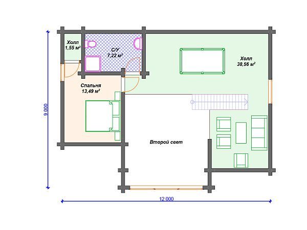Проект деревянного дома  с 3 спальнями S4-172 (ДС-005)
