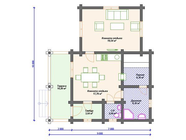 Проект деревянной бани SB4-66 (Б-068)