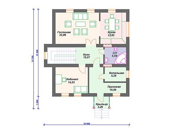 Проект каменного дома с 3 спальнями S4-169 (К-091)