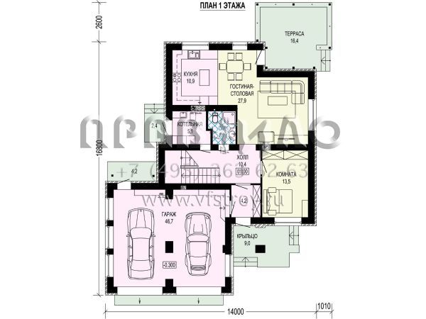 Дом из газобетона с гаражом на два автомобиля S7-216 (3-65b)