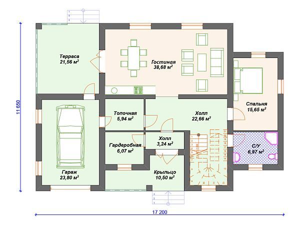 Проект каменного дома с гаражом S4-255 (К-215)