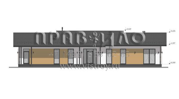 Проект большого одноэтажного дома с шестью спальнями, большой гостиной и террасой S-237