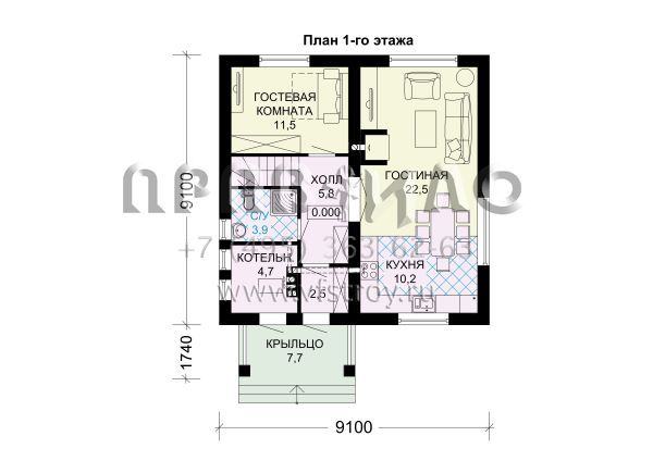 Проект экономичного коттеджа с шатровой крышей S7-126 (3-27d)