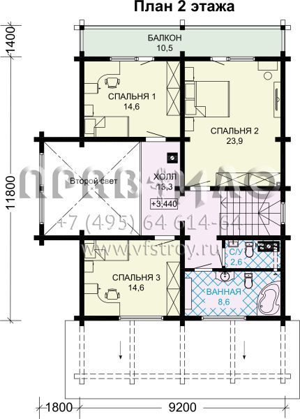 Проект загородного дома из бруса S7-189 (1-55)