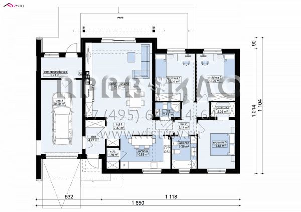 Проект четырехкомнатного одноэтажного дома с гаражом S3-135-3 (Z182 GL P HB)