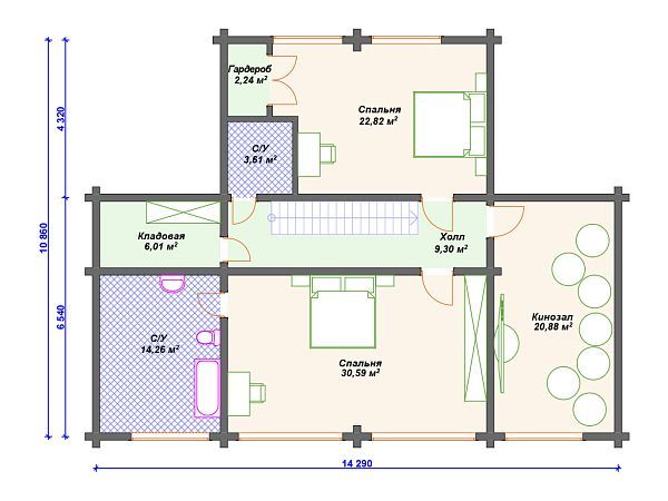 Проект деревянного дома с 3 спальнями и сауной S4-228 (ДС-045)