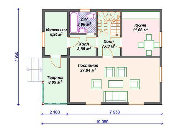 Проект каркасного дома с 3 спальнями S4-120 (И-076)