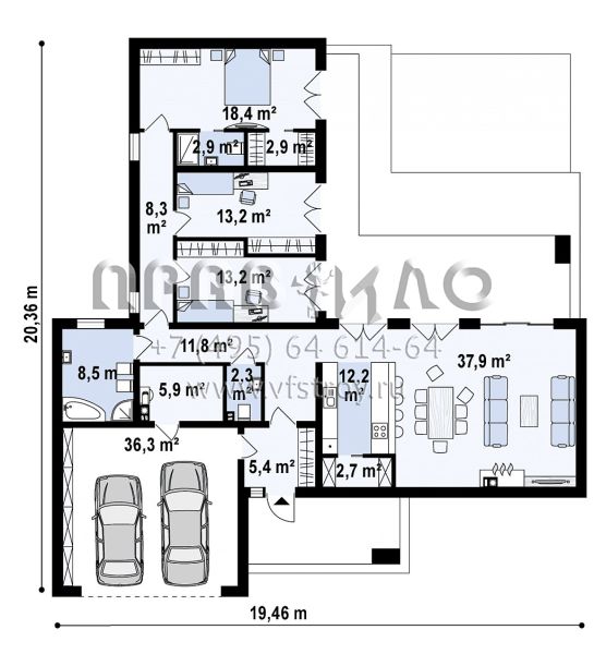 Проект современного одноэтажного коттеджа с большим гаражом S3-181-6 (Zx133)