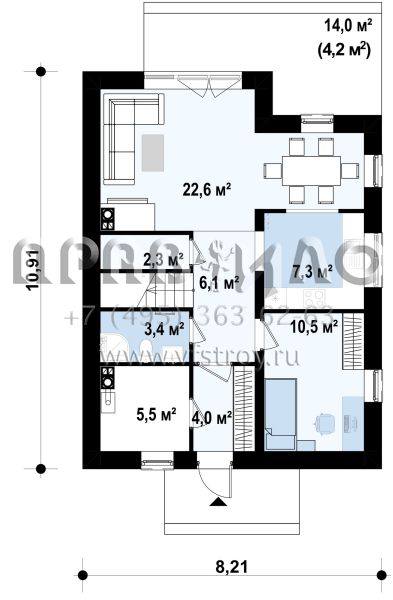 Проект двухэтажного прямоугольного коттеджа  S3-119-1 (Z302)