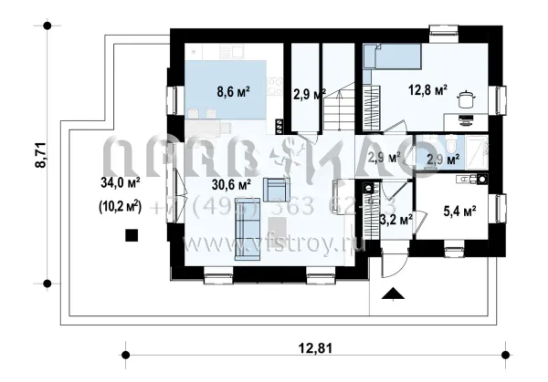 Проект современного пятикомнатного дома с мансардой и камином S3-135-4 (Z149 bg)