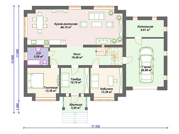 Проект каменного дома с гаражом S4-261 (К-078)