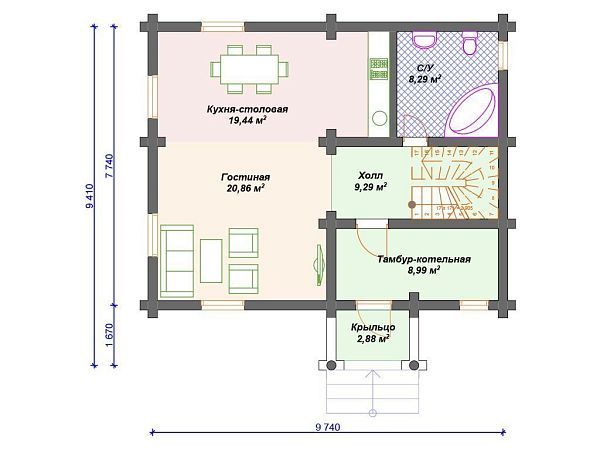 Проект деревянного дома из бревна 8 на 10 м с 3 спальнями S4-131 (ДО-144)