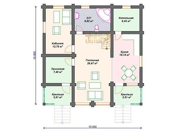 Проект деревянного дома из бревна 10 на 10 м с мансардой S4-168 (ДО-108)