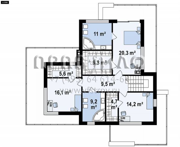 Проект современного дома в стиле хайтек с пятью комнатами S3-241 (Zx182)