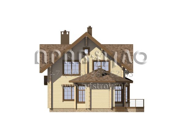 Загородный дом из бруса с шестигранной верандой S7-195 (1-42d)