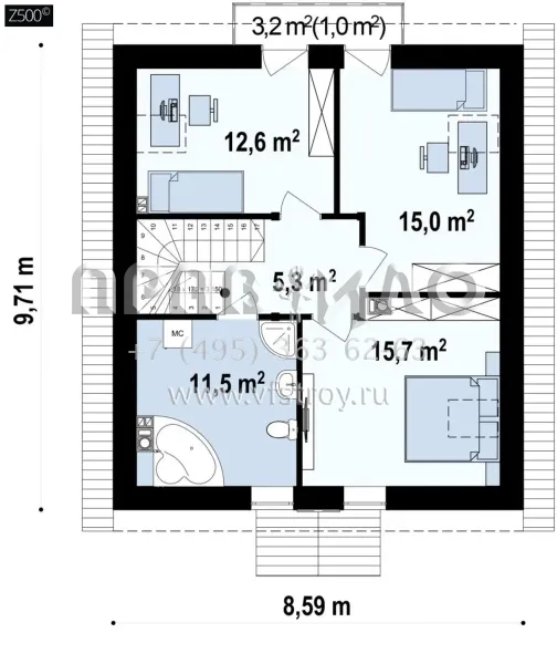 Проект классического мансардного дома с плитным перекрытием S3-123 (Z99 pk)