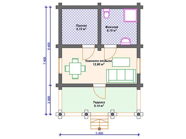 Проект деревянной бани SB4-34 (Б-054)