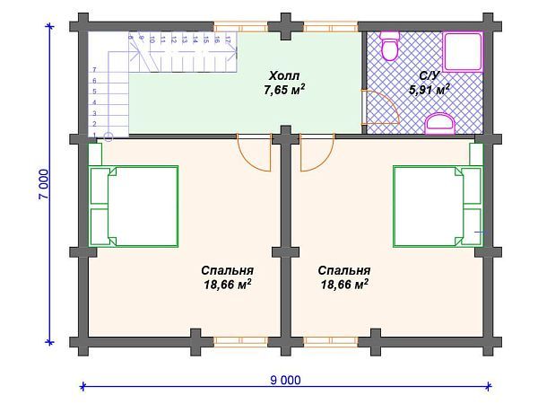 Проект деревянного дома из бревна 7 на 12 м S4-117 (ДО-153)