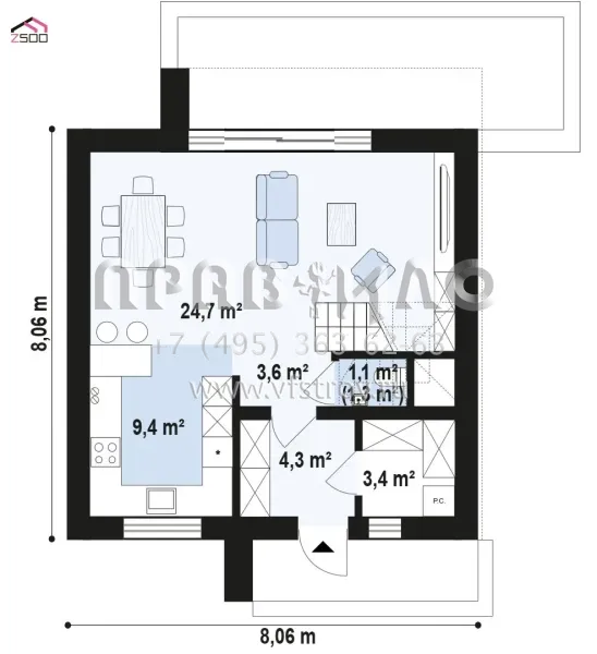 Проект небольшого мансардного дома с удобной планировкой, c электрокотлом S3-96 (Z582 el)