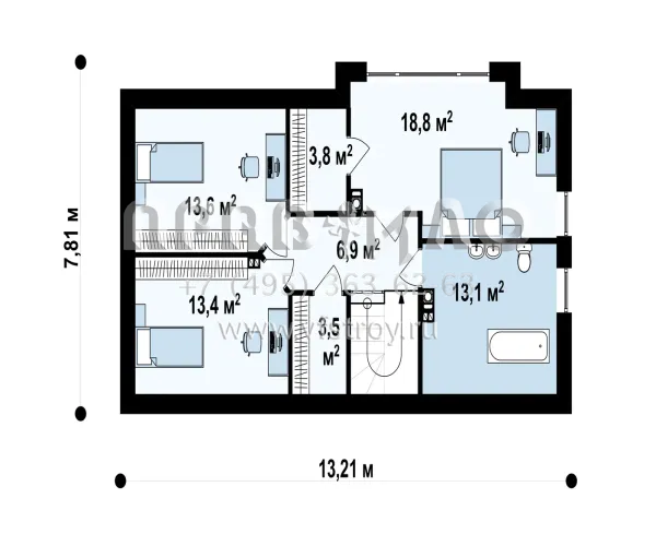 Проект частного двухэтажного прямоугольного дома  S3-148 (Z226)