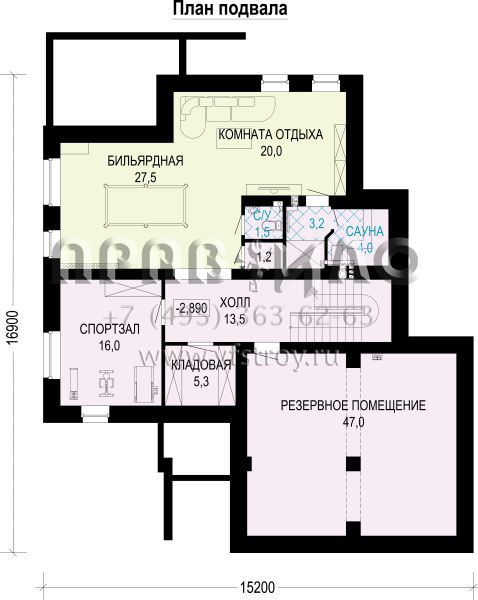 Проект двухэтажного газобетонного дома с подвалом S7-388 (3-45b.1P)