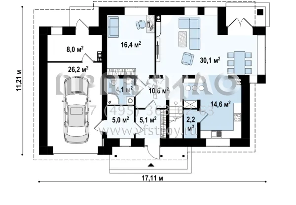 Проект просторного двухэтажного дома с гаражом S3-206-5 (Zx12 K)