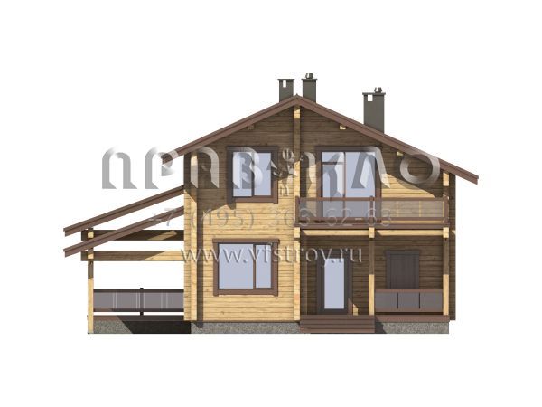 Проект загородного дома из бруса с навесом для автомобиля S7-195 (1-49)
