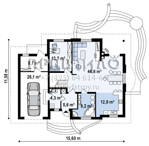 Проект красивого мансардного дома с гаражом S3-262 (Z18 gl bk)