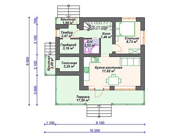 Проект дома с мансардой, 4 спальнями и террасой S4-115 (К-372)