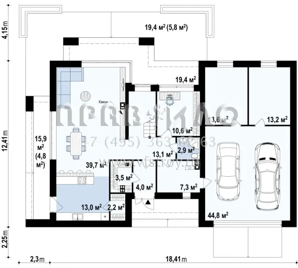Проект современного двухэтажного дома с большим гаражом и с террасой на втором уровне S3-250-1(Z291)