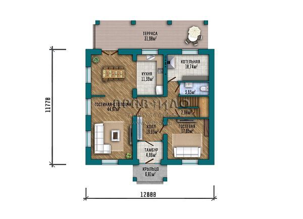 Проект двухэтажного дома с функциональной планировкой и большой крытой террасой S2-229 (317-229-2)