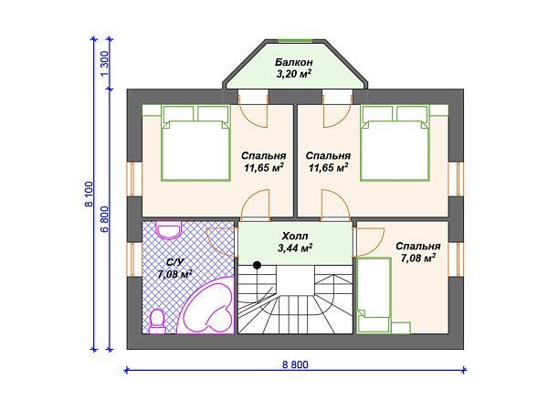 Проект каменного дома с эркером и 3 спальнями S4-112 (К-266)