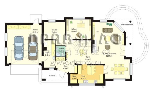 Проект загородного дома с камином S8-417 (Оказалый)