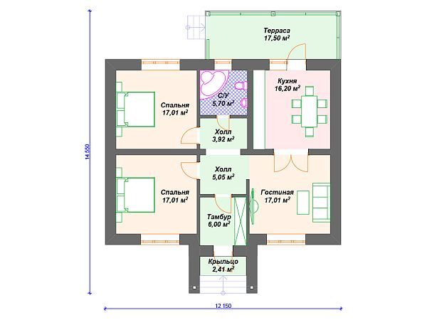 Проект одноэтажного дома с террасой S4-108 (К-253)
