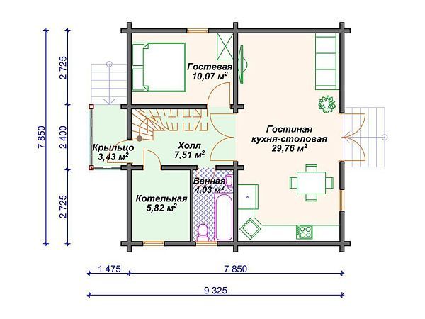 Проект деревянного дома из бруса с мансардой  S4-115 (ДС-174)