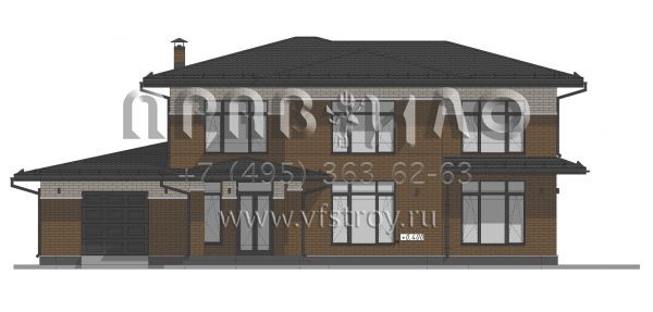 Проект двухэтажного дома с облицовкой кирпичом в стиле Райт S-250