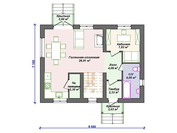 Проект каменного дома с 3 спальнями S4-108 (К-112)