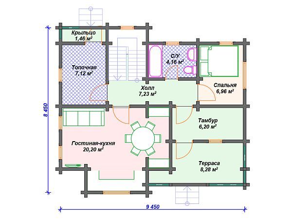 Проект деревянного дома с террасой и мансардой S4-119 (ДС-042)